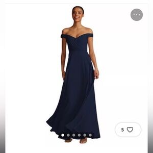David’s Bridal Blue Off The Shoulder Maxi Dress